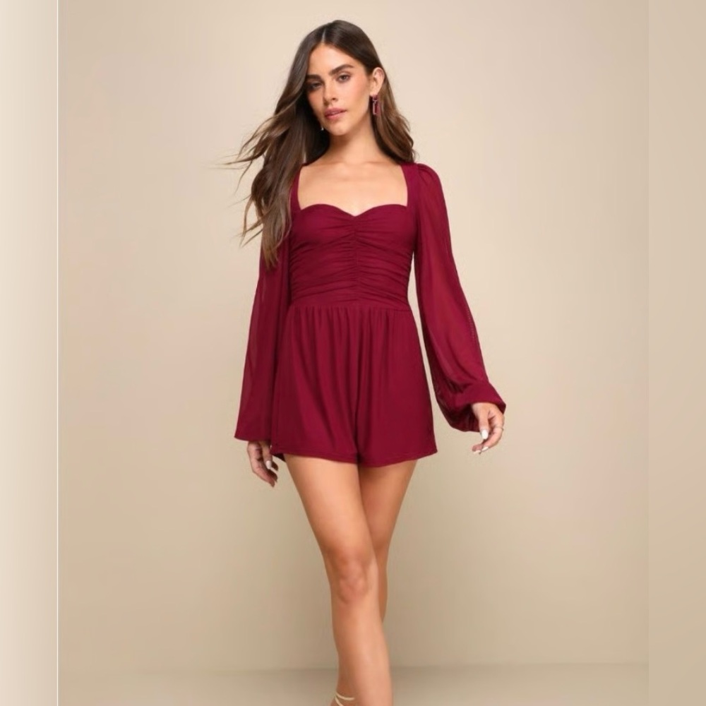 Lulus Burgundy Long Sleeve Romper – Size XS